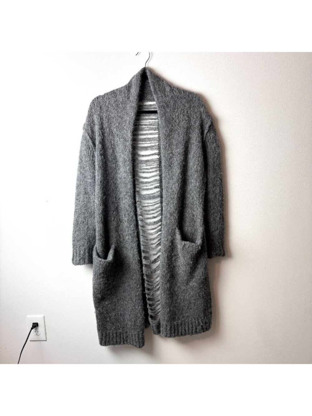 CURRENT ELLIOT Womens Sz 1 Peruvian Alpaca Gray Cardigan Long Slash Sweater